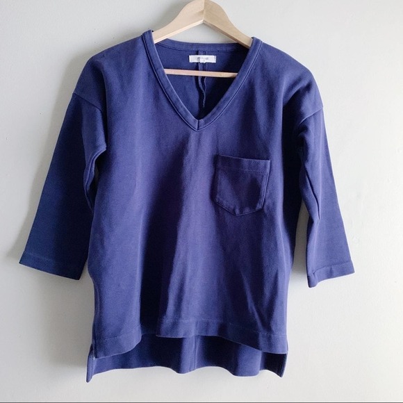Madewell  V-Neck Textured Cotton Sweater Top in‎ Navy Blue, Size Medium - Picture 2 of 12